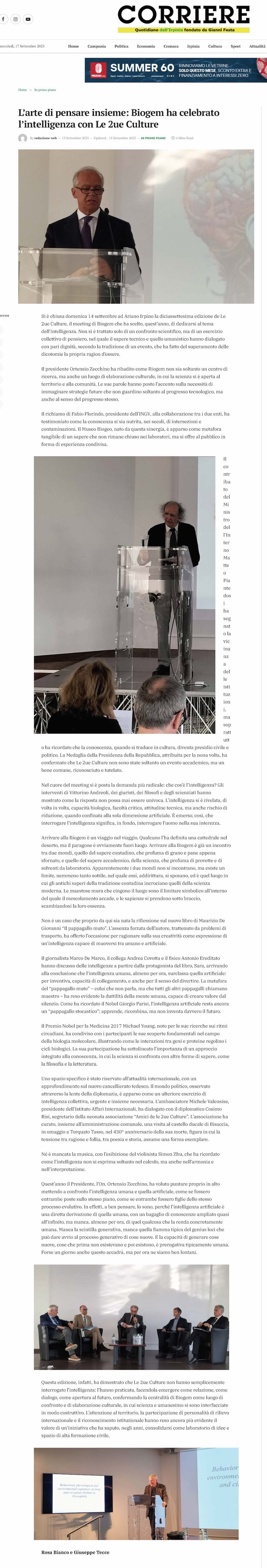 L’arte di pensare insieme: Biogem ha celebrato l’intelligenza con Le 2ue Culture